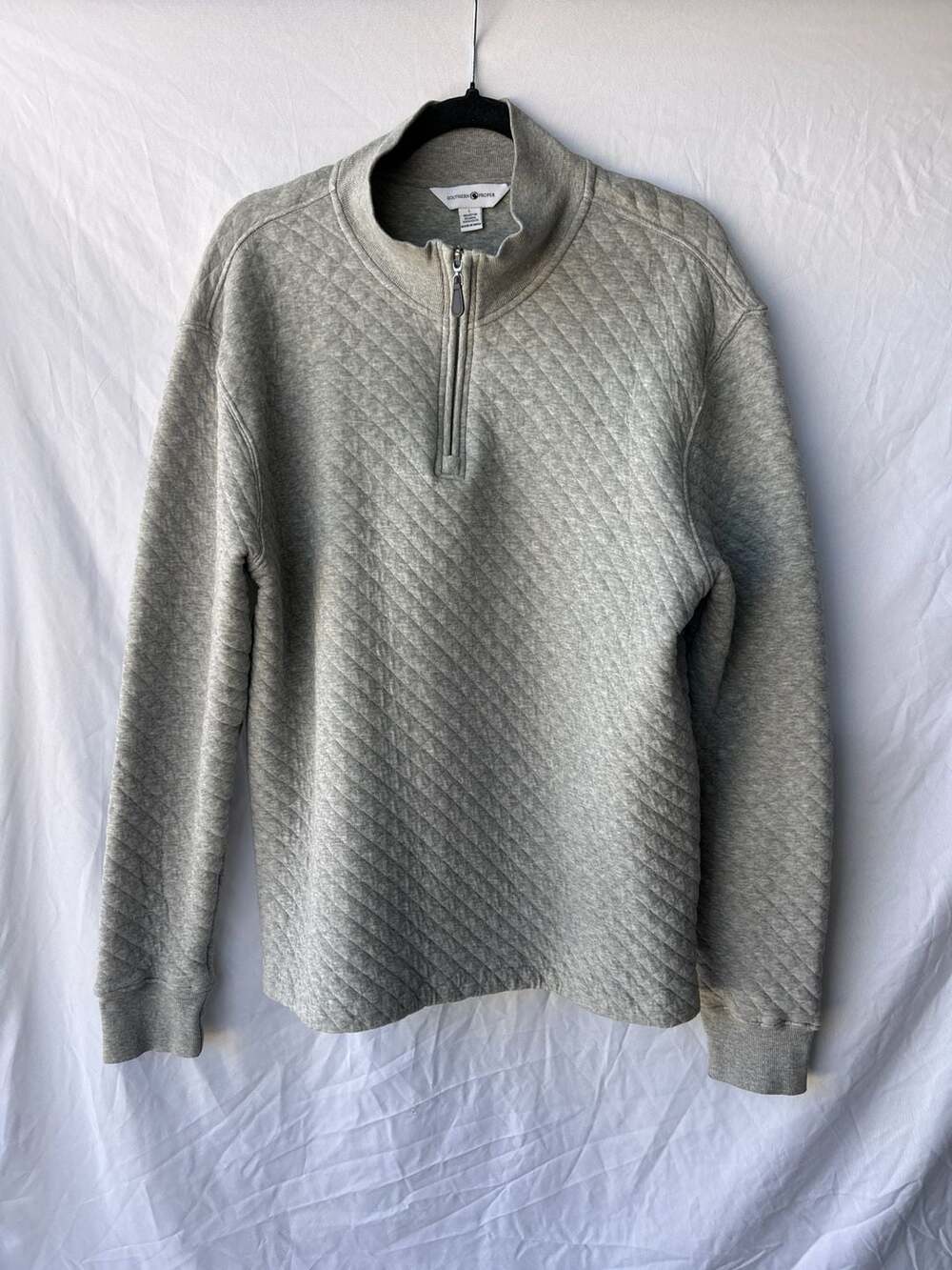 Southern Proper Men's Quilted Quarter Zip Pullover Sweatshirt Heather Grey Large